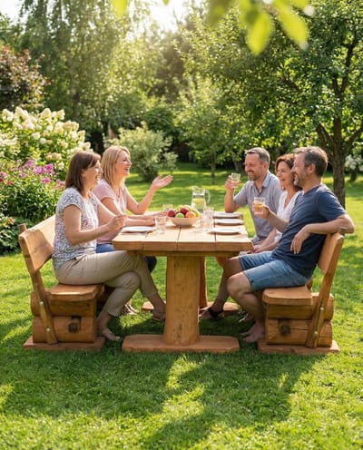 Tuinmeubelset 200x74x74 cm Massief Hout – 2 Banken & Tuintafel – 8 Personen – Grenenhout – Volledig Gemonteerd – Weerbestendig – Rustiek Design – Nicolehome