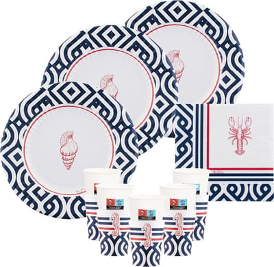 Givi Italia Feestbordjes/servies set - 16 personen - nautisch thema - navy - papier/karton - strand - maritiem - zomer