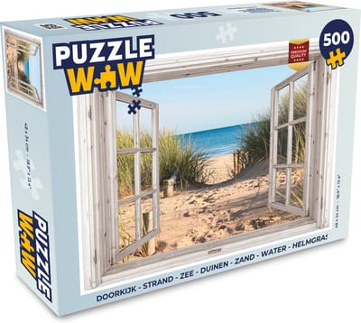 Puzzel Doorkijk - Strand - Zee - Duinen - Zand - Water - Helmgras - Legpuzzel - Puzzel 500 stukjes