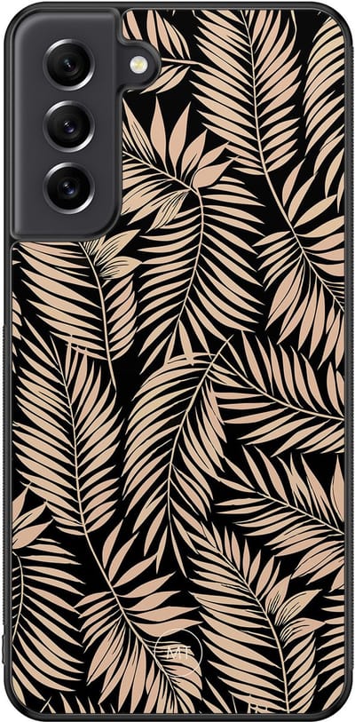 Hoesje geschikt voor Samsung Galaxy S21 FE - Palm silhouette - TPU Hard Case Backcover - Zwart, Bruin - Mooie Telefoonhoesjes