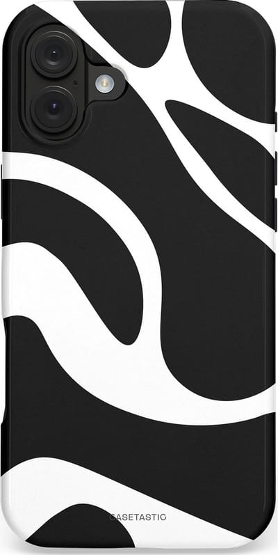 Casetastic hoesje geschikt voor Apple iPhone 16 Plus - MagSafe - Dubbellaagse bescherming - Zwart Wit Golven - Fashion Case - Zwart Wit