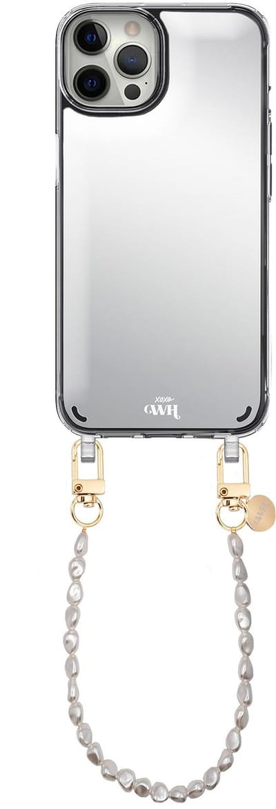 xoxo Wildhearts hoesje met spiegel geschikt voor iPhone 12 Pro Max case - Pearlfection Mirror Case - Kort koord - Siliconen telefoonhoesje met spiegel - Schokbestendig - Parelketting