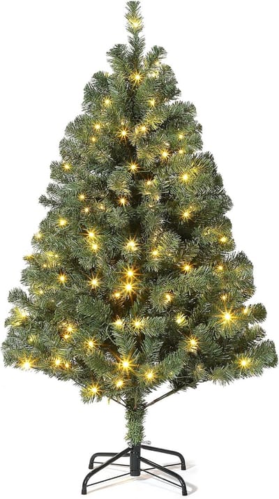 Kunstkerstboom 140 cm – 380+ takpunten – industriële PVC– met LED – inklapbare, verzwaarde metalen standaard – voor thuis en kantoor