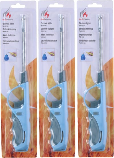 BBQ/keuken aanstekers - 3 stuks - lange steel - 29 cm - blauw
