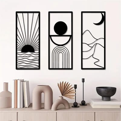 Unyqoos® Set van drie moderne zwarte metalen wandkunst voor interieurdecoratie