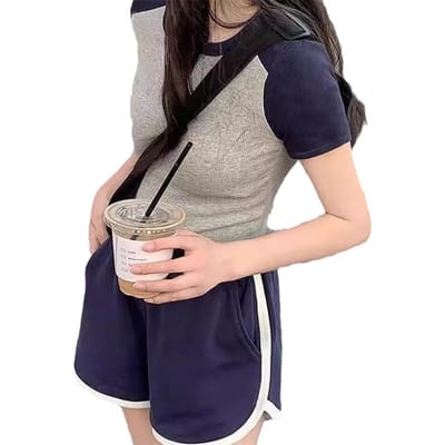 Style Coréen Décontracté Tendance Manches Courtes Short Vêtements de Course Décontractés Ensemble Deux Pièces Étudiante d'Été Survêtement de Sport pour Femmes 2XL gray