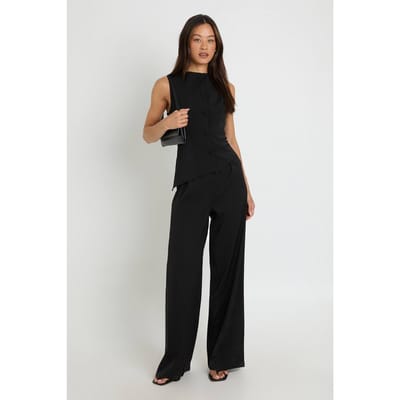 boohoo Dames Tall Jumpsuit Met Gilet-bovenstuk En Wijde Pijpen | Zwart | Maat: 36