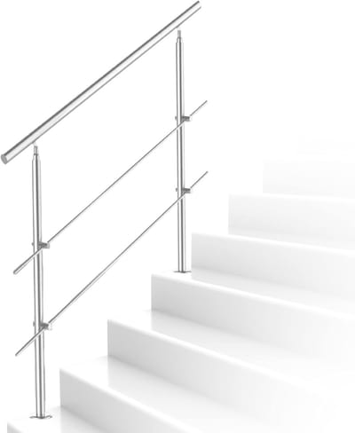 Roestvrijstalen leuning - Trapleuning balkon - Binnen en buiten - 2 dwarsbalken - 150 cm - Zilverkleurig