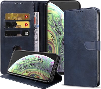 Geschikt voor iPhone X/Xs Telefoonhoesje Kunstleer met Magnetisch lipje en Pasjeshouder Book Case met Klepje - Blauw - Smartphonica geschikt voor Apple iPhone X/10;Apple iPhone Xs