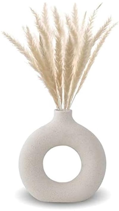 Witte Donut Vaas voor Pampasgras en Gedroogde Bloemen - Rond Decor voor Woonkamer en Kantoor