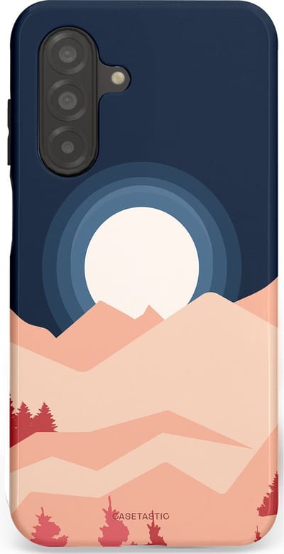 Casetastic hoesje geschikt voor Samsung Galaxy A26 - Dubbellaagse bescherming - Bergen bij maanlicht - Fashion Case - Zwart Perzik Zand Koraal