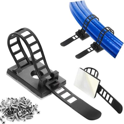SnelShoppen - 50 Zwarte Sticky Kabelclips, Verstelbare Herbruikbare Kabelbinders met Schroefbevestiging, Kabelmanagement Organizer voor Thuis en Kanto
