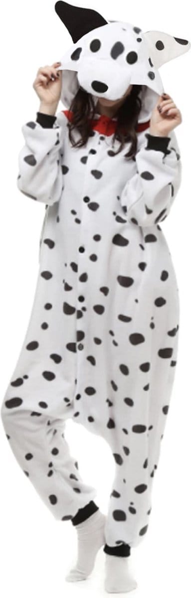 Let op: B-Keuze - KIMU® Onesie Dalmatiër Pak - Maat XS-S of 152-158 - Dalmatiërpak Hond Kostuum Zwart Wit Gevlekt Pak - Hondenpak Dames Heren Festival