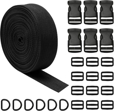 Nylon Band Zwart - Rolband Banden - DIY Knutselen - Met Gespen D-ringen - 5.4 Meter - Zwart