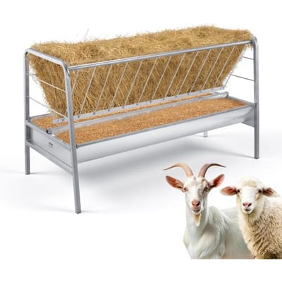 VEVOR Hooivoederbak, 2-in-1 graan- en hooivoederbak, 352 liter inhoud, 147 cm weidevoederbak voor geiten met voederbak, stalen hooivoederbak voor schapenstallen, boerderijen en paardenstallen.