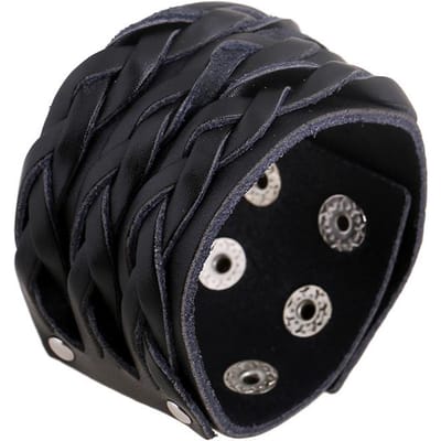 Modyle Nieuwe Mode Punk Vintage Brede Echte Leren Armband Voor Mannen Bruin Zwart Brede Leren Sieraden Pulsera Hombre black