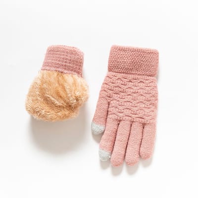 1 paar - Dubbellaagse warme fleece handschoenen - Warme fleece handschoenen voor dames - Touchscreen-ontwerp - Arctische fleece gevoerd met wollen fleece - Winterfiets- en skihandschoenen - Roze