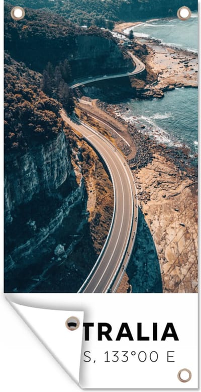 Schuttingposter Australië - Zee - Snelweg - Zomer - 100x200 cm - Tuindoek