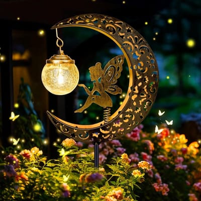 Solar Tuinverlichting met LED Glazen Bal en Metalen Maan - Waterdichte Decoratie voor Pad, Gazon en Balkon