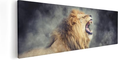 Artaza Canvas Schilderij Brullende Leeuw - 60x20 cm - Wanddecoratie Dierenkop - Muurdecoratie Woonkamer - Kamer Accessoires