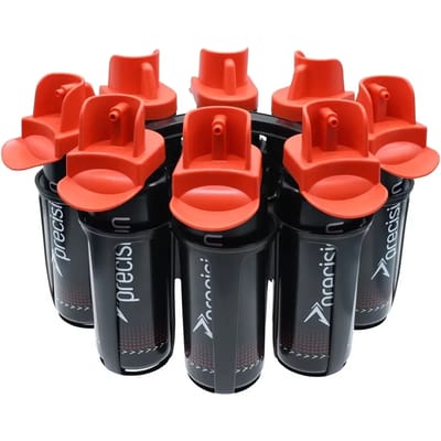 Precision bidonkrat met 8 hygiëne waterflessen 1L - sport bidonhouder.