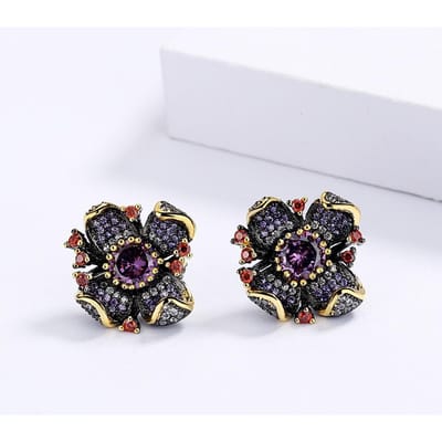 Nouvelles Boucles d'Oreilles Personnalisées en Forme de Fleur Mode Tournesol Zircon Violet Or Noir Boucles d'Oreilles Bijoux Cadeau de Fête de Mariage