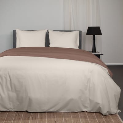 Superieur Dekbedovertrek Twin Face – Creme / Taupe - 100% Katoen - 140x200/220cm Eenpersoons – Warme taupe met creme dekbedset – adembenemend in uitstraling – optimaal ventilerend en ademend