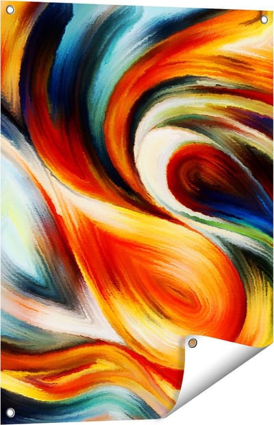 Gards Tuinposter Abstracte Kunst van Kleurrijke Verf - 60x80 cm - Tuindoek - Tuindecoratie - Wanddecoratie buiten - Tuinschilderij