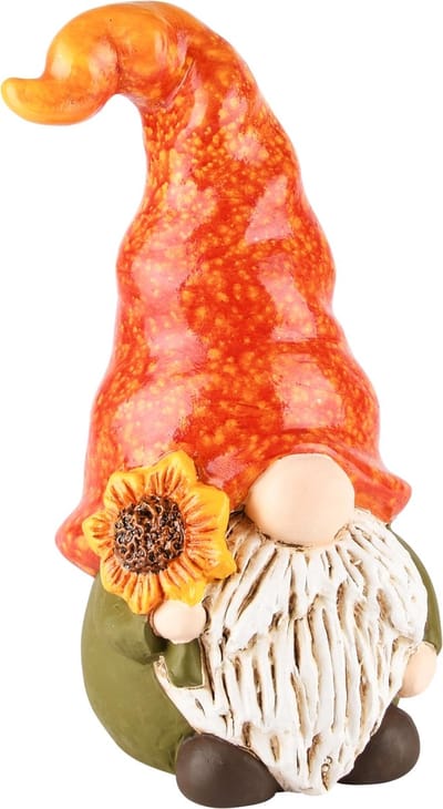 Dekoratief | Gnoom m/zonnebloem, oranje/groen, TC, 12x12x26cm | A235905