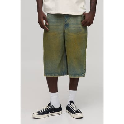 Longline Getinte Denim Jorts | Green | Size 34