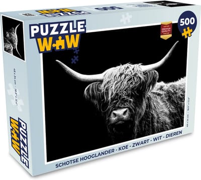 Puzzel Schotse Hooglander - Koe - Zwart - Wit - Dieren - Legpuzzel - Puzzel 500 stukjes