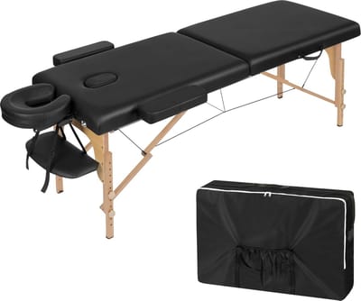 Tumex - Massagetafel Inklapbaar - Behandeltafel - In Hoogte Verstelbaar - 2 Zones - Inclusief Hoofdsteun - 185x58,5 cm - Met Draagtas - Zwart