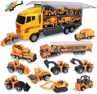 Bouwplaats Speelgoedset - 11 Delige Vrachtwagen en Bouwvoertuigen Collectie met Realistische Details, Push-and-Go Functie, Educatief Speelgoed voor Kinderen vanaf 3 Jaar