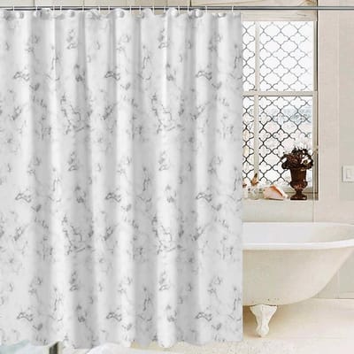 Plastic Douchegordijn Design – Waterdicht en Lichtgewicht PEVA Douchegordijn van Standaard Maat – Marmerstijl – met Ringen en Haken – 180 x 180cm – Wit