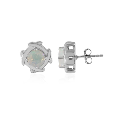 Cavill - Zilveren Oorbellen met 1,31 ct Welo Opalen - 925 Sterling Zilver Platina Geplateerd - Elegante, Rond Geslepen Dames Oorbellen - 12 mm