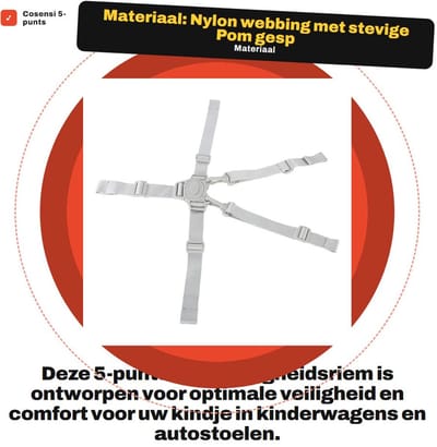 Dailygoods- Babyveiligheidsriem 5-punts - Veiligheidsgordel - Harnas - Reisvriendelijk - Lichtgewicht - Duurzame materialen