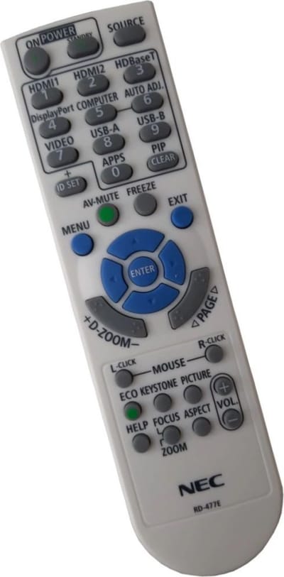 Afstandsbediening geschikt voor de NEC NP-P525WL beamer, vervangt RMT-PJ39 / RD-477E / 7N901171 / 7N901261 / 393004710