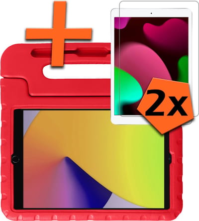 Hoesje - Geschikt voor Apple iPad 7 (2019) - 10.2 inch - 7e Generatie - Met 2x Screenprotector - Kinderhoes Shockproof Bumper - Kidsproof Case - Tablet Hoes - Kinder Hoes Cover - Rood
