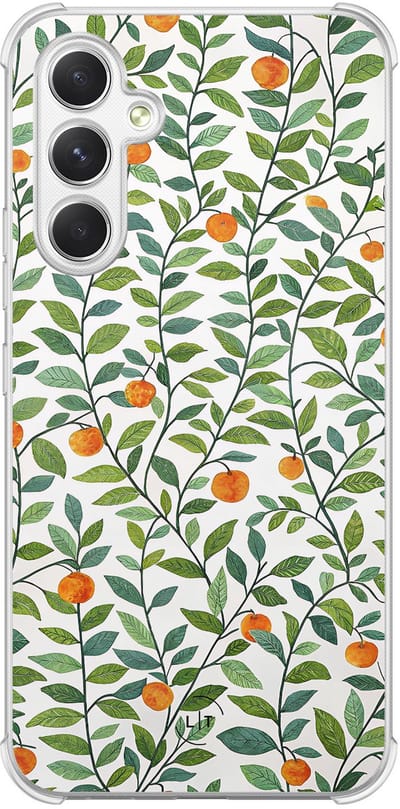 Shockproof hoesje - Geschikt voor Samsung Galaxy A54 - Orange garden - Extra sterke case - TPU/polycarbonaat - Print / Illustratie - Bruin, Transparant