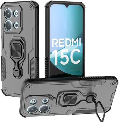 MobyDefend Hoesje - Geschikt voor Xiaomi Redmi 15C 5G - Dubbelgelaagde Pantsercase Met Standaard - Zwart