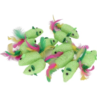 11pcs Souris Jouet pour Chat Polyvalent Squeaky Interactif Souris Jouet pour Chats et Chatons Vert blanc