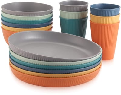 Dailygoods- Dinnerset 18 Stuks Onbreekbaar - 6 Persoons - BPA-vrij - Lichtgewicht - Magnetronbestendig - Ruimtebesparend Ontwerp - Picknickset