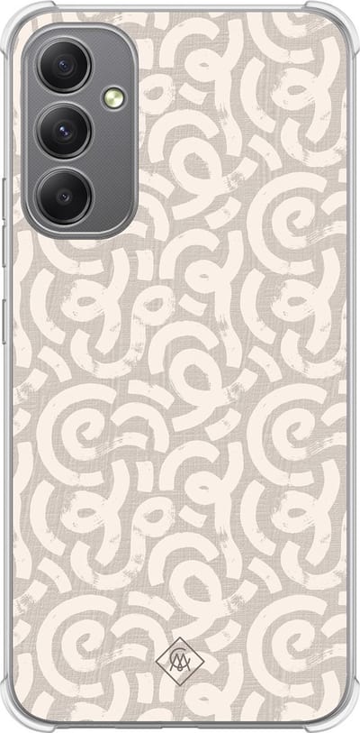 Casimoda® hoesje - Geschikt voor Samsung Galaxy A34 - Ivory Abstraction - Shockproof case - Extra sterk - TPU/polycarbonaat - Bruin/beige, Transparant