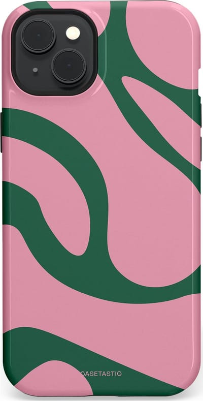 Casetastic hoesje geschikt voor Apple iPhone 15 Plus - MagSafe - Dubbellaagse bescherming - Groen Roze Dansende Vormen - Fashion Case - Lichtroze Donkergroen