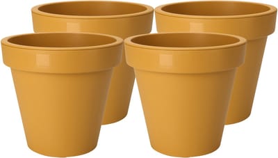 Pro Garden Plantenpot/bloempot Botanic - 4x - Tuin buiten - kunststof - okergeel - Dia 20 cm - rond