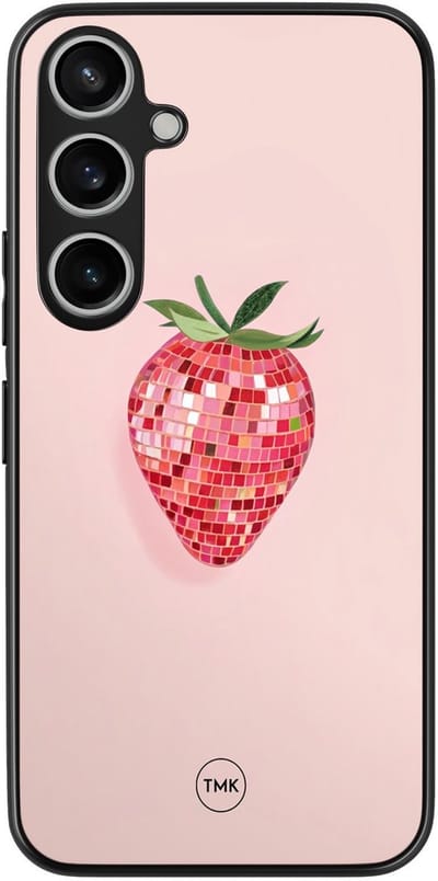 Hoesje geschikt voor Samsung Galaxy A15 - Disco aardbei - Roze - TPU case - Print - Hardcase zwart telefoonhoesje