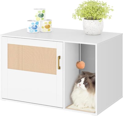 Kattenkast met Rotan Deur - Verborgen Kattentoilet in Boho-stijl voor Huisdieren