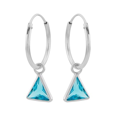 WeLoveSilver - oorringen zilver - driehoek zirkonia - aqua marine