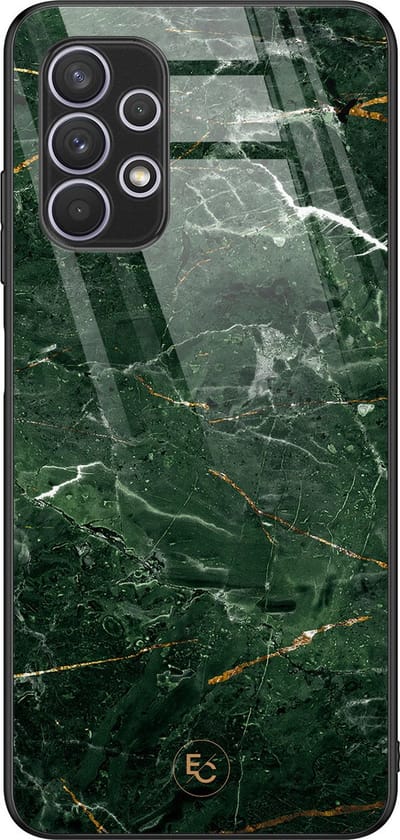 Hoesje geschikt voor Samsung Galaxy A32 5G - Marble jade green - Hard Case Zwart Back Cover - Marmer - Groen - ELLECHIQ