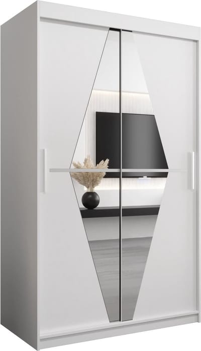 InspireMe - Kledingkast met 2 schuifdeuren, Modern-stijl, Een kledingkast met planken en een spiegel (BxHxD): 120x200x62 - BOLA 120 Wit Mat